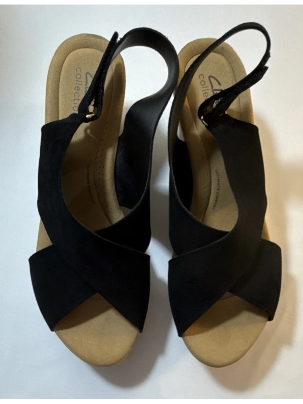 Clarks Black Crisscross Slingback Wedge Sandals